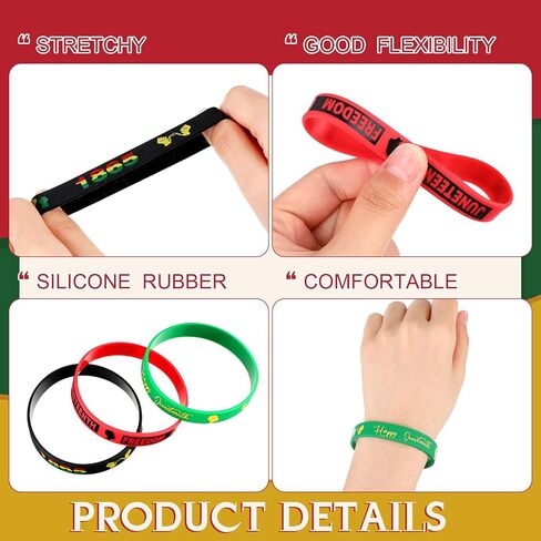 Sratte 120 Pcs Happy Juneteenth Party Rubber Bracelets Black Freedom Day Party Supplies Black History Month Bracelets Juneteenth Wristbands Silicone Black Freedom Day Bracelets for Party Favors in Saudi Arabia