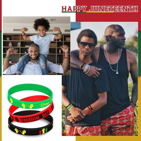 Sratte 120 Pcs Happy Juneteenth Party Rubber Bracelets Black Freedom Day Party Supplies Black History Month Bracelets Juneteenth Wristbands Silicone Black Freedom Day Bracelets for Party Favors in Saudi Arabia