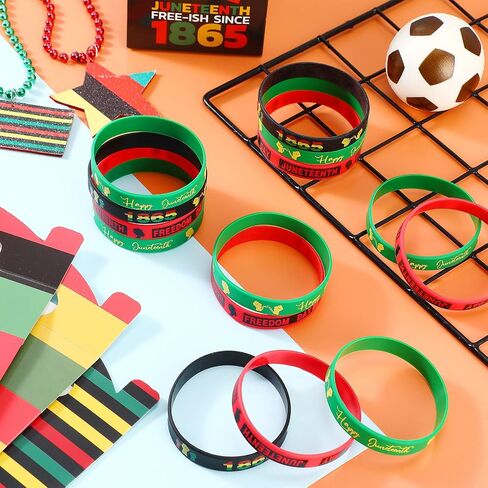 Sratte 120 Pcs Happy Juneteenth Party Rubber Bracelets Black Freedom Day Party Supplies Black History Month Bracelets Juneteenth Wristbands Silicone Black Freedom Day Bracelets for Party Favors in Saudi Arabia