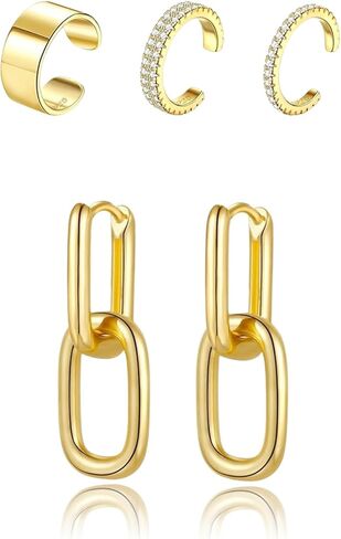 حلق أذن هاجي مطلي بالذهب عيار 14 قيراط للنساء بمشبك على الغضروف | الذهب للتحويل ربط القرط مشبك الورق ربط سلسلة القرط استرخى القرط المستطيل in Kuwait