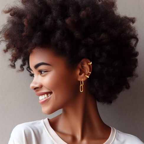 حلق أذن هاجي مطلي بالذهب عيار 14 قيراط للنساء بمشبك على الغضروف | الذهب للتحويل ربط القرط مشبك الورق ربط سلسلة القرط استرخى القرط المستطيل in Kuwait