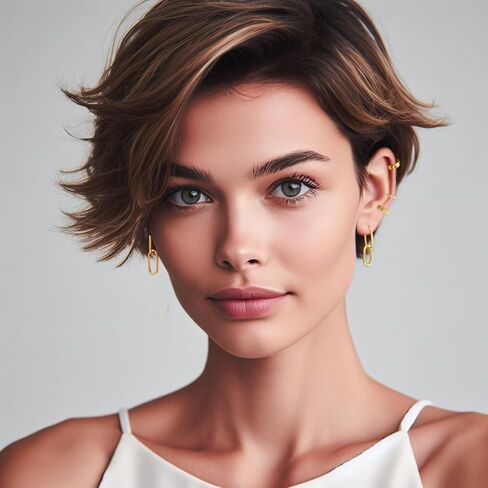 حلق أذن هاجي مطلي بالذهب عيار 14 قيراط للنساء بمشبك على الغضروف | الذهب للتحويل ربط القرط مشبك الورق ربط سلسلة القرط استرخى القرط المستطيل in Kuwait