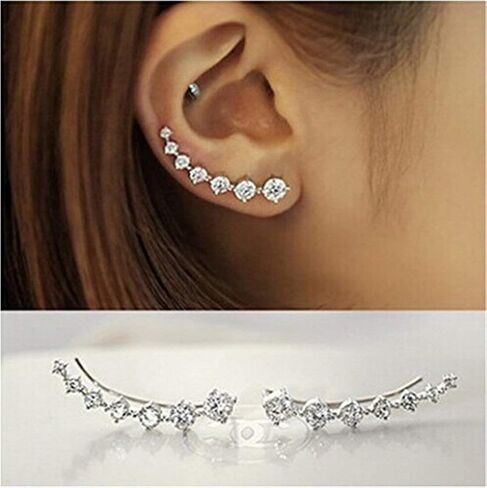 Yuren 7 Crystals Ear Cuffs Vines Climbers Wrap Pierced Pins Hook Earrings CZ Crystal in Saudi Arabia