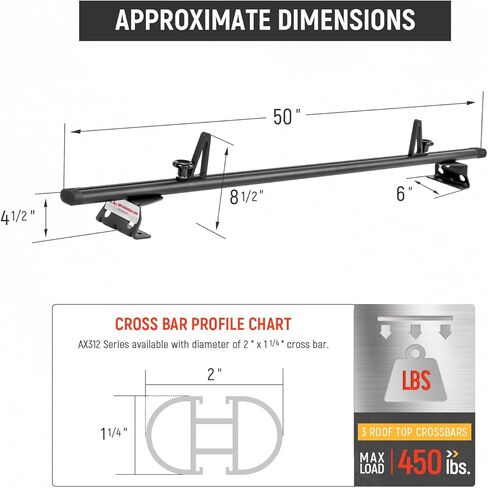 قضبان متقاطعة من الألومنيوم طراز AA-Racks طراز AX312 مناسبة لـ 2013-On NV200/ 2014-On Transit Connect/ 2013-2017 City Express، 3 Bar 50 بوصة - أسود in Kuwait