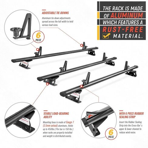 قضبان متقاطعة من الألومنيوم طراز AA-Racks طراز AX312 مناسبة لـ 2013-On NV200/ 2014-On Transit Connect/ 2013-2017 City Express، 3 Bar 50 بوصة - أسود in Kuwait