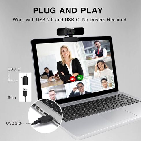 2K Ultra HD Webcam, Computer Camera, USB Webcam for PC Monitor Laptop Desktop - External Web Camera with Microphone, USB C Adapter, Privacy Cover for Video Conferencing, Streaming & Online Learning in Saudi Arabia