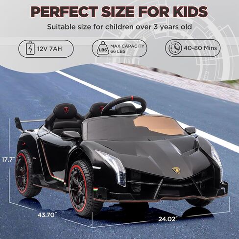Kids 12V Ride on Car, Patikuin Licensed Lamborghini Veneno Car for Kids to Drive w/Remote Control, 3 Speeds, Hydraulic Doors, Led Lights, Rocking & Music, Battery Powered Electric Car for Kids, Pink in Saudi Arabia