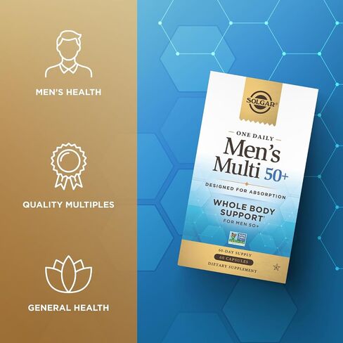 Solgar One Daily Men's Multi 50+ Whole Body Support for Men 50 and Older Highly Absorbable Delayed Release Heart, Energy, Stress, Muscle, Bone, Prostate Support Vitamin 60 Vegan Capsules, 60 Servings in Saudi Arabia
