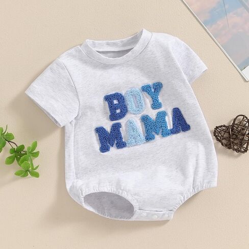 Lamuusaa Newborn Infant Baby Boy Summer Outfit Embroidery Short Sleeve Romper Bodysuit Tops Mamas Boy Baby Clothes in Kuwait