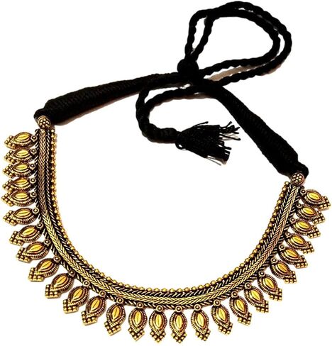 athizay Ethnic Necklaces golden for Women oxidised Beaded Choker Collar Necklace Indian Thread Drawstring Jewelry for Women in Kuwait