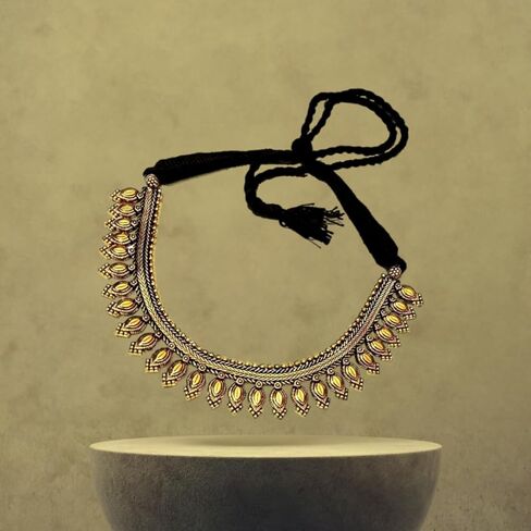 athizay Ethnic Necklaces golden for Women oxidised Beaded Choker Collar Necklace Indian Thread Drawstring Jewelry for Women in Kuwait