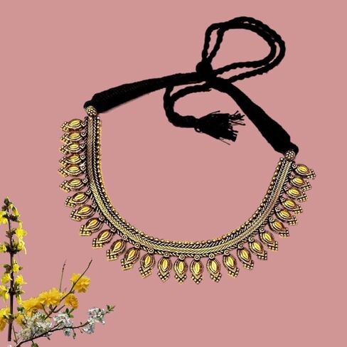 athizay Ethnic Necklaces golden for Women oxidised Beaded Choker Collar Necklace Indian Thread Drawstring Jewelry for Women in Kuwait