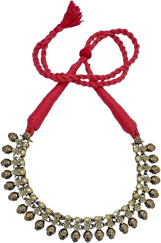 athizay Ethnic Necklaces golden for Women oxidised Beaded Choker Collar Necklace Indian Thread Drawstring Jewelry for Women in Saudi Arabia