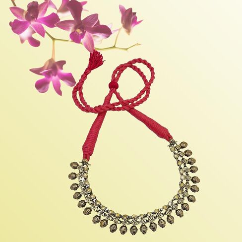 athizay Ethnic Necklaces golden for Women oxidised Beaded Choker Collar Necklace Indian Thread Drawstring Jewelry for Women in Saudi Arabia