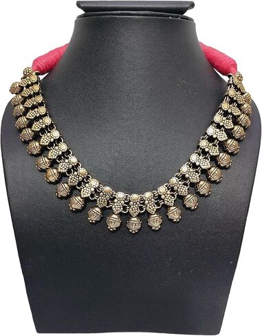 athizay Ethnic Necklaces golden for Women oxidised Beaded Choker Collar Necklace Indian Thread Drawstring Jewelry for Women in Saudi Arabia