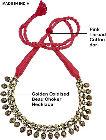 athizay Ethnic Necklaces golden for Women oxidised Beaded Choker Collar Necklace Indian Thread Drawstring Jewelry for Women in Saudi Arabia
