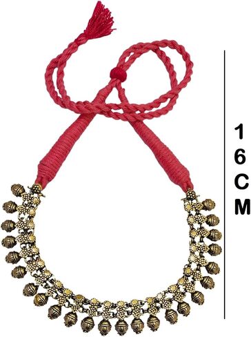 athizay Ethnic Necklaces golden for Women oxidised Beaded Choker Collar Necklace Indian Thread Drawstring Jewelry for Women in Saudi Arabia