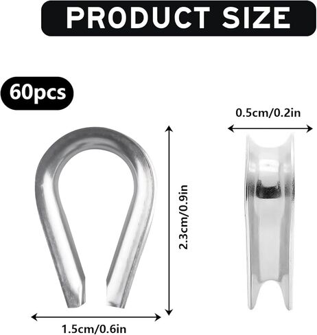 60 قطعة كشتبانات كابل سلك من الفولاذ المقاوم للصدأ، M3 1/8 بوصة من الفولاذ المقاوم للصدأ لكشتبانات كابل سلك بقطر 1/16 بوصة - 1/8 بوصة in Kuwait