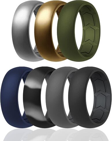 ROQ Silicone Rubber Wedding Ring for Men, Comfort Fit, Men's Wedding Band, Enhanced Breathability, Inner Arrow Shape Grooves, Dome Style, 8mm Wide 2mm Thick, Multi Colors in Kuwait