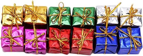 12Pcs Multicolour Glistening Gift Boxes Assorted Colors Miniature Christmas Decoration Ornaments Christmas Tree Pendant Decoration Set Decorative Hanging Ornaments in Kuwait