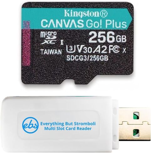 Kingston MicroSD 256GB Canvas Go Plus Memory Card Works with GoPro Hero 12 Black, Hero 11, Hero 11 Mini, Hero 10 Black Bone (SDCG3/256GB) Bundle with 1 Everything But Stromboli MicroSD Card Reader in Saudi Arabia