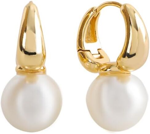 Acrylic Resin C Shape Open Hoop Earrings with Pearl Ball Back Hypoallergenic Double Sided Faux Pearl Statement Hoop Earrings for Women Girls in Saudi Arabia