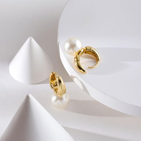 Acrylic Resin C Shape Open Hoop Earrings with Pearl Ball Back Hypoallergenic Double Sided Faux Pearl Statement Hoop Earrings for Women Girls in Saudi Arabia