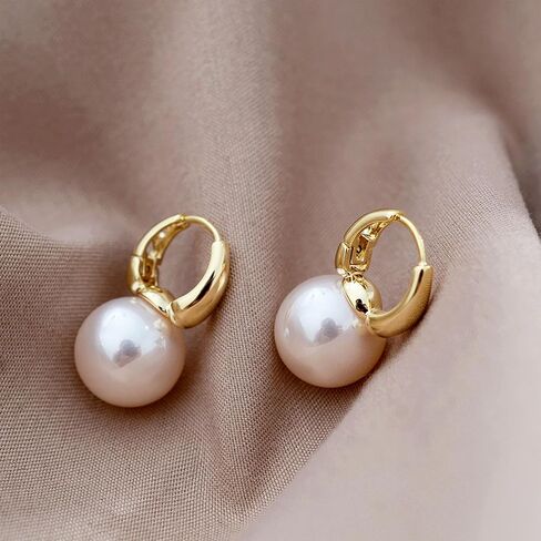 Acrylic Resin C Shape Open Hoop Earrings with Pearl Ball Back Hypoallergenic Double Sided Faux Pearl Statement Hoop Earrings for Women Girls in Saudi Arabia