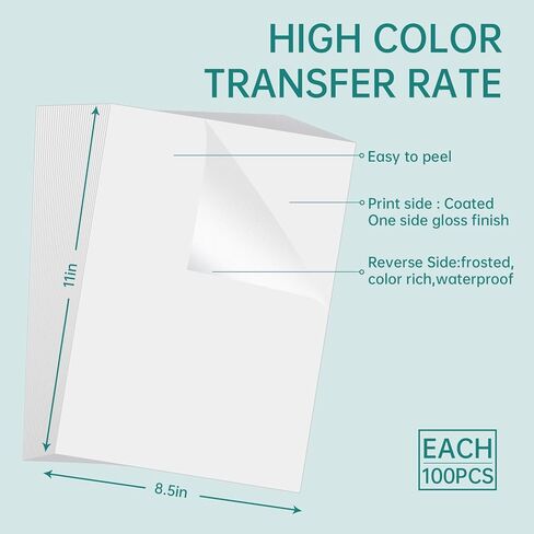 فيلم نقل DTF، 100 ورقة ورق نقل PET، A4 مقاس 8.5 × 11.5 بوصة غير لامع in Kuwait