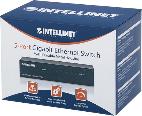 Intellinet 5-Port Gigabit Ethernet Network Switch، Ethernet Splitter - غير مُدار | التوصيل والتشغيل | تحسين حركة المرور التلقائي | غلاف معدني بدون مروحة - لمركز شبكات الكمبيوتر وسطح المكتب - 530378 in Saudi Arabia