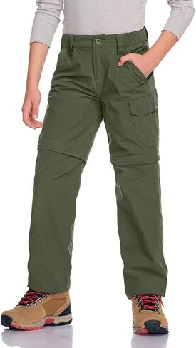 CQR Kids Youth Hiking Cargo Pants, UPF 50+ Quick Dry Convertible Zip Off Pants, Outdoor Camping Pants in Kuwait