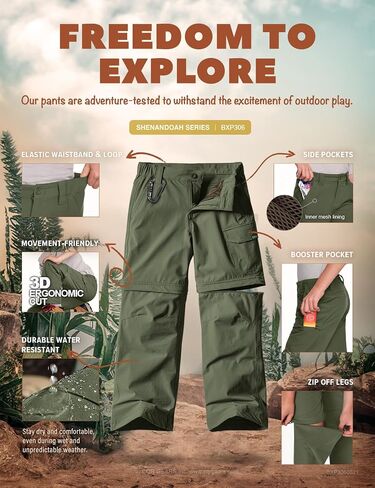 CQR Kids Youth Hiking Cargo Pants, UPF 50+ Quick Dry Convertible Zip Off Pants, Outdoor Camping Pants in Kuwait