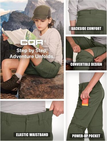 CQR Kids Youth Hiking Cargo Pants, UPF 50+ Quick Dry Convertible Zip Off Pants, Outdoor Camping Pants in Kuwait