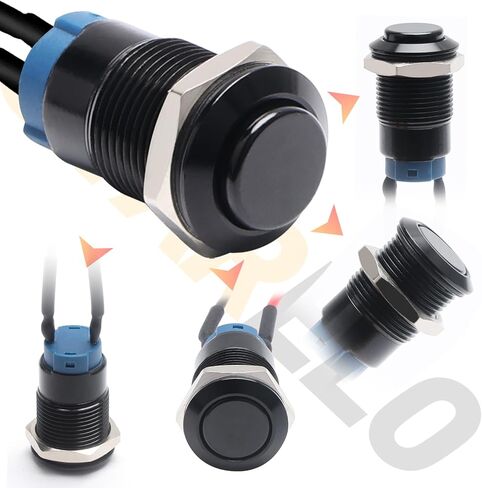 STARELO 5pcs 12mm Latching Push Button Switch Black Shell مع الأسلاك المسبقة، IP65 مفتاح زر الضغط المقاوم للماء، سبائك الألومنيوم 1 مفتوح عادة بدون LED. in Saudi Arabia