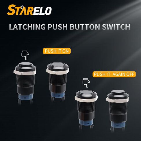 STARELO 5pcs 12mm Latching Push Button Switch Black Shell مع الأسلاك المسبقة، IP65 مفتاح زر الضغط المقاوم للماء، سبائك الألومنيوم 1 مفتوح عادة بدون LED. in Saudi Arabia
