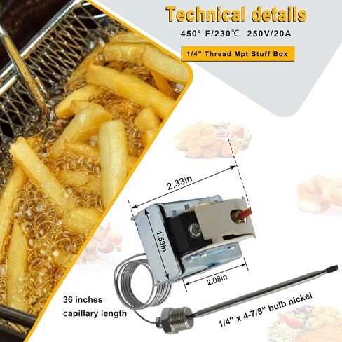 PP10084 مفتاح عالي الحد، صندوق أشياء Mpt بخيط 1/4 بوصة يناسب مقلاة الغاز بالكامل من Pitco، ترموستات أمان عالي الحد 450 درجة فهرنهايت/230 درجة مئوية لـ ①SOLSTICE SUPREME SSH55 SSH60 SSH75 ②ECONOMY 35C+ 45C+ 65C+ SG14 SG18 VF65 in Kuwait