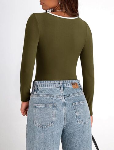PRETTYGARDEN Womens Tops Spring Long Sleeve Scoop Neck Slim Fit Ribbed Knit Basic T Shirts Color Block Going Out Shirt in Saudi Arabia