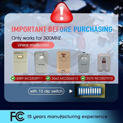 ASONPAO 300MHZ Linear Multicode 3089 MCS308911,3060 MCS306010,3070 MCS307010 Mini Keychain One Button Remote with 10 Position Dip Switches(1Pack) 3-Years-Warranty in Saudi Arabia