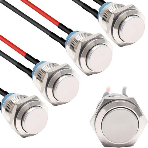 STARELO 5pcs 12mm Latching Push Button Switch Black Shell مع الأسلاك المسبقة، IP65 مفتاح زر الضغط المقاوم للماء، سبائك الألومنيوم 1 مفتوح عادة بدون LED. in Saudi Arabia