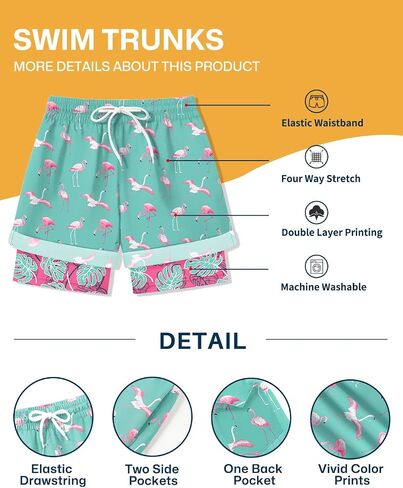 Boys Summer Beach Swim Trunks Compression Liner Adjustable Drawstring Board Shorts 6-16 Years in Saudi Arabia