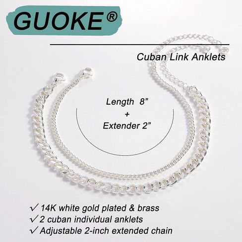 أساور الكاحل للنساء من GUOKE - خلخال ذهبي عيار 14 قيراط مطلي بالذهب الكوبي، خلخال للنساء قابل للتعديل، سلسلة ربط صيفية للشاطئ، خلخال ذهبي مجوهرات هدية in Kuwait