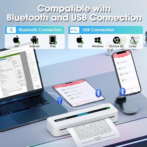 طابعات ASprink M832 المحمولة اللاسلكية للسفر - طابعة حرارية بدون حبر 300 نقطة في البوصة للاستخدام المنزلي - طابعة بلوتوث صغيرة، طابعة محمولة مدمجة، متوافقة مع iOS وAndroid والكمبيوتر المحمول - أسود in Kuwait