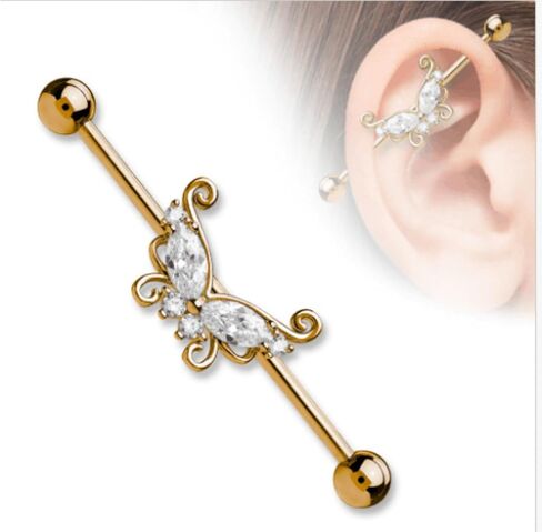 14G Stainless Steel Industrial Barbell Earrings Long Bar Butterfly Industrial Piercing Jewelry for Women Mens Cartilage Body Retainer 2Pcs in Saudi Arabia