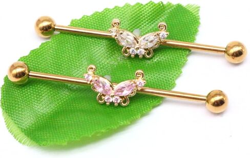 14G Stainless Steel Industrial Barbell Earrings Long Bar Butterfly Industrial Piercing Jewelry for Women Mens Cartilage Body Retainer 2Pcs in Saudi Arabia