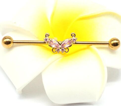 14G Stainless Steel Industrial Barbell Earrings Long Bar Butterfly Industrial Piercing Jewelry for Women Mens Cartilage Body Retainer 2Pcs in Saudi Arabia