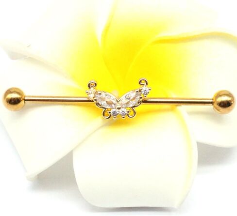 14G Stainless Steel Industrial Barbell Earrings Long Bar Butterfly Industrial Piercing Jewelry for Women Mens Cartilage Body Retainer 2Pcs in Saudi Arabia