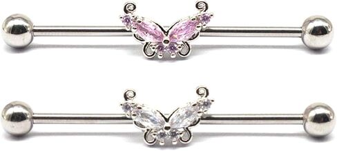 14G Stainless Steel Industrial Barbell Earrings Long Bar Butterfly Industrial Piercing Jewelry for Women Mens Cartilage Body Retainer 2Pcs in Saudi Arabia