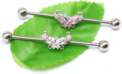 14G Stainless Steel Industrial Barbell Earrings Long Bar Butterfly Industrial Piercing Jewelry for Women Mens Cartilage Body Retainer 2Pcs in Saudi Arabia
