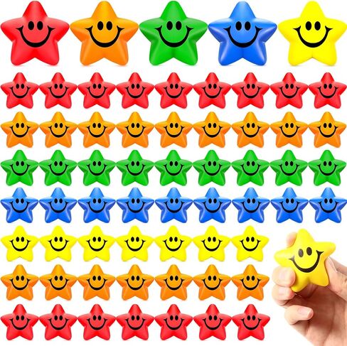 90 Pcs Star Smile Face Stress Balls Mini Star Foam Balls Smile Funny Face Toys Relief Star Smile Balls for School Carnival Reward Student Prizes Party Favor Toy, 5 Colors in Saudi Arabia