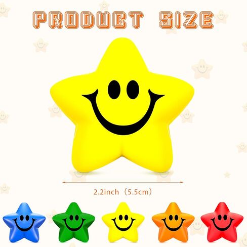 90 Pcs Star Smile Face Stress Balls Mini Star Foam Balls Smile Funny Face Toys Relief Star Smile Balls for School Carnival Reward Student Prizes Party Favor Toy, 5 Colors in Saudi Arabia
